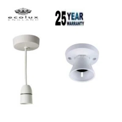 Bayonet Batten White Ceiling Lamp holder BC B22 Light Bulb Socket Lamp Fitting - Image 1 of 3