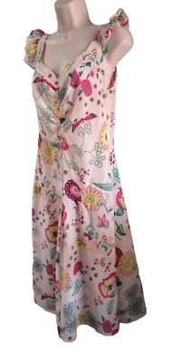 Moschino 廉价时尚丝绸花卉蝴蝶花园连衣裙美国 10 码不完美 — 第 1/4 张图片