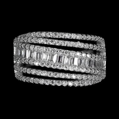 Estate 925 Anello Argento Baguette Finto Cz Gemma Gioielli Misura 7.5 - Immagine 1 di 4