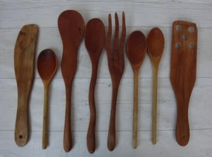 Vintage Wooden Spoons Utensils Country Farmhouse x 8 - Picture 1 of 11