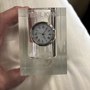 Crystal Glass Pen Holder/Desk Clock 40 yrs-Trail King Trailers/Industries 1974 - Picture 1 of 10