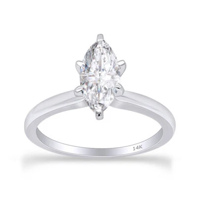 Anillo de boda solitario de diamantes marquesa de 2 quilates 14 k WG cultivado en laboratorio Foto 1 de 4