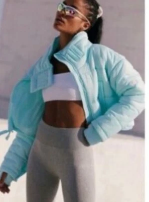 Free People Movement Women Jacket Sky Blue Puffer Bomber Thumb Hole City M New - Image 1 of 4