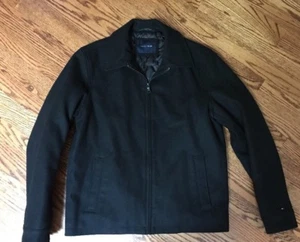 TOMMY HILFIGER MENS BLACK WOOL BLEND ZIPPERED COAT SIZE M - SLIP IN POCKETS - Picture 1 of 12