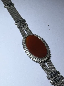 Bracelet Époque Art Nouveau Argent Massif Serti Cornaline - Imagen 1 de 6