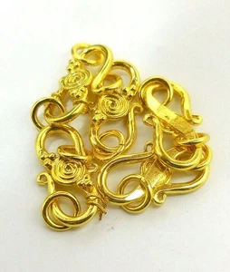 6 PCS 21X12MM SOLID COPPER BALI  S HOOK CLASP 18K GOLD PLATED  638 ATL-232 - Picture 1 of 3