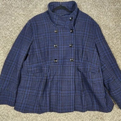 Old Navy Blue Black Plaid Coat Double Breasted Women's Size LARGE  - Image 1 of 4
