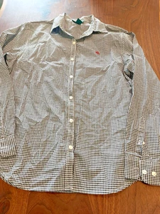 Vintage Women Lauren ralph Lauren button up blouse large black white 90 sclassic - Picture 1 of 8
