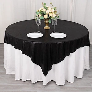 72" x 72" BLACK Polyester Square TABLE OVERLAY Glitter Sequin Dots Party Events - Picture 1 of 8