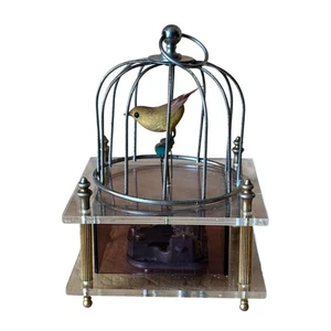 Vtg Spinning Yellow Canary Bird In Brass Cage Sankyo Music Box Works - Picture 1 of 5