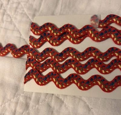 Vintage 1950's Rick Rack Trim Red with floral vine embroidery Craft Junk Journal - Image 1 of 4