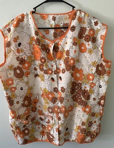 Vintage Hängerchen Schürze Mid Century Retro orange gelb braun Blumen groß Handarbeit - Bild 1 von 6