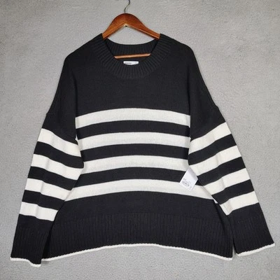Suéter Sonoma Mujer XXL Negro Blanco Rayas Cuello Redondo Aberturas Laterales Pullover Nuevo con Etiquetas Foto 1 de 4