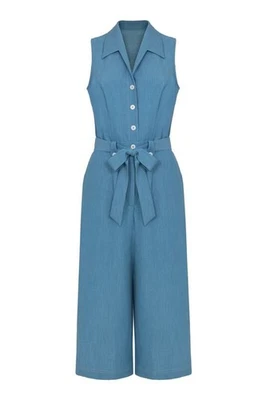 Hell Bunny Jumpsuit Damen Rylee Jumpsuit blau/weiß Basics, Rockabilly - Bild 1 von 3
