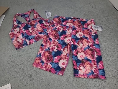 Conjunto de ropa deportiva Nine West talla grande sujetador sin mangas pantalones cortos talla XL rosa floral para mujer Foto 1 de 4