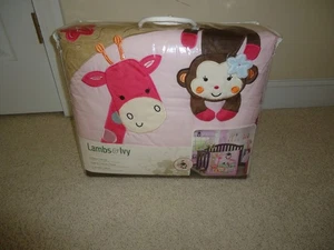 NEW Lambs & Ivy Jelly Bean Jungle 4-Piece Crib Bedding Set Pink - Picture 1 of 7