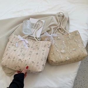 Fashionable Straw Woven Handbag Perfect for Summer Picnic Sturdy Handle - Picture 1 of 14