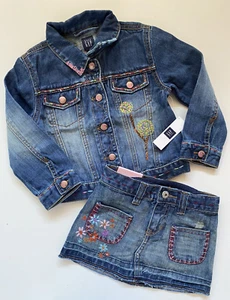 Baby Gap Denim Jean Jacket Skirt Set Embroidered Treehouse Girl's Size 4 NWT - Picture 1 of 3