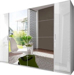 Schwebetürenschrank Lotto Kleiderschrank 270x65x210cm weiß hochglanz Spiegel (17 - Bild 1 von 5