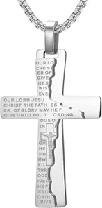 Cross Necklace for Men Stainless Steel Lord'S Prayer Pendant Jesus Christ Jewelr - Picture 1 of 7