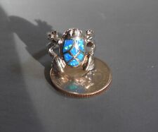 gorgeous black opal sterling silver Frog Ring 7 blues/greens toad inlaid