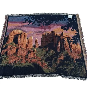 NWT 2002 Simply Home Southwest Desert Canyon Tapestry Blanket Fringed 64” x 52” - Picture 1 of 7