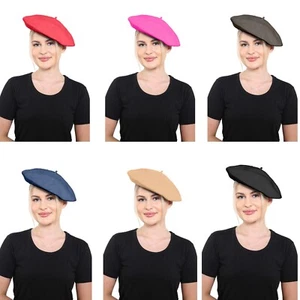 Ladies Plain French Beret Hat Soft Blend Classic 1980’s Fancy Dress Hat - Picture 1 of 26