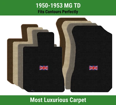 Alfombrillas de primera fila Lloyd Luxe para 1950-1953 MG TD con logotipo de bandera británica Foto 1 de 4