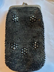 Vintage Perlen Geldbörse Bubble Bead 60er Jahre schwarz mit Silberschließer - Bild 1 von 4