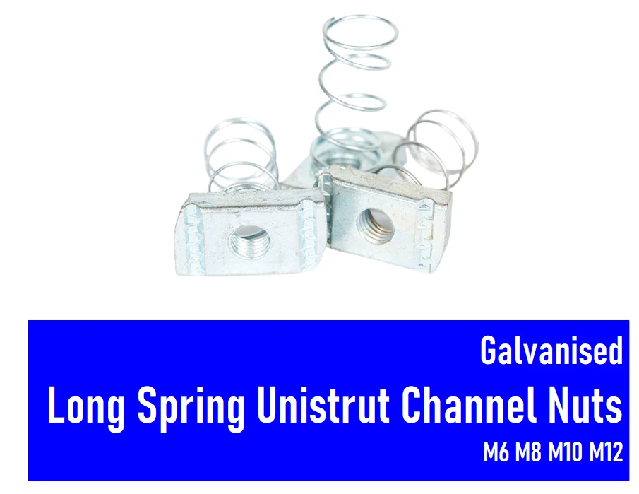 CHANNEL NUTS UNISTRUT LONG SPRING GALVANISED HDG M6 M8 M10 M12