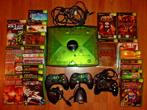 Original HALO XBOX System LIMITIERTE EDITION GRÜN + 3con + 20 CIB Spiele BLINX Tron