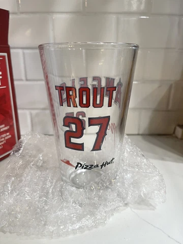 MLB LA Anaheim Angels MIKE TROUT #27 Pint Beer Glass - Pizza Hut 2013 NWT Cover