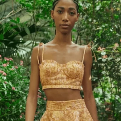 AGUA BY AGUA BENDITA Top de sujetador de algodón con estampado floral plisado Moringa NWT XL Foto 1 de 4