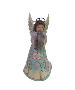 Jim Shore Heartwood Creek Faithful Friend Woodland Angel with Cat Teal Purple 5" - Picture 1 of 7