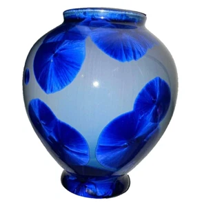 Vintage Signed Mid Century Style Blue Crystalline Studio Pottery Vase 5” Tall - Picture 1 of 12