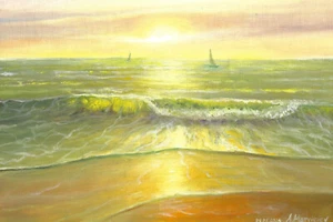 WERNER KAFKA ANDRIY "ON THE BEACH" Pintura al óleo, firmada a mano 27 x 40 cm - Imagen 1 de 1