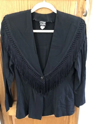 Vintage Blazer Jacket Top Sz 7/8 Shawl Fringe Black 1980’s! - Image 1 of 4