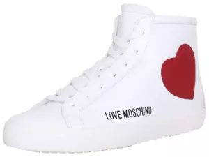 Love Moschino Women's Sneakers High-Top Shoes Heart Patch White/Red - Picture 1 of 40