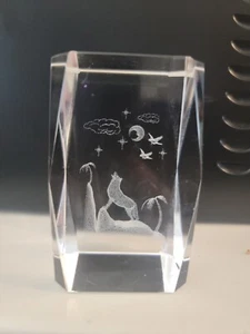3D Laser geätzt Kristall Glas Briefbeschwerer Heulen Wolf Szene - Bild 1 von 2
