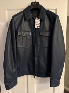 Men's ROBERT GRAHAM Emeryville NAVY BLUE Lamb Skin LEATHER JACKET Size LARGE NWT - Picture 1 of 7