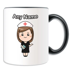 Personalised Gift Nurse in Black Dress Mug Money Box Cup Red Cross Hat NHS Stuff - Picture 1 of 21