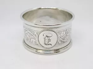 Sterling Silver Floral Pattern 'L' Initial Napkin Ring Antique 1923 Birmingham - Picture 1 of 4