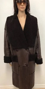 BROWN Black SHEARLING COAT 100% SHEEPSKIN Huge Collar Soft Light Sz.S Fit Sz. M - Picture 1 of 8