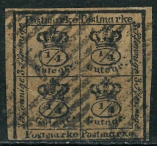 OLD GERMANY STATE BRAUNSCHWEIG 1857 Block of Four ¼-Stamps - USED - Image 1 of 2