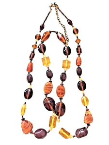 Necklace Copper Amber Glass Beads XL 32" Multi Color Shades - New - Picture 1 of 5