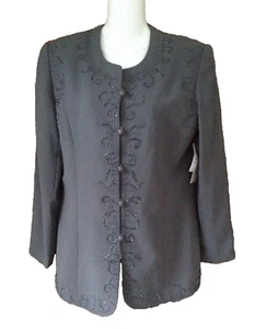 Ann Gerlin Olive Green Beaded Jacket Blazer Lined Button Down Round Neck NWT 8 - Picture 1 of 4