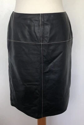 MARKS & SPENCER - PER UNA - Soft LEATHER Straight Skirt BLACK Size 8/10 - Image 1 of 4