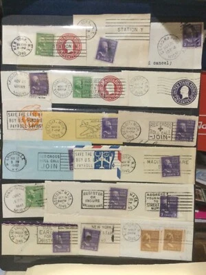 U.S. Stamps USA  1 page USED CUT SQUARE SLOGAN CANCELS  collection lot - Image 1 of 3