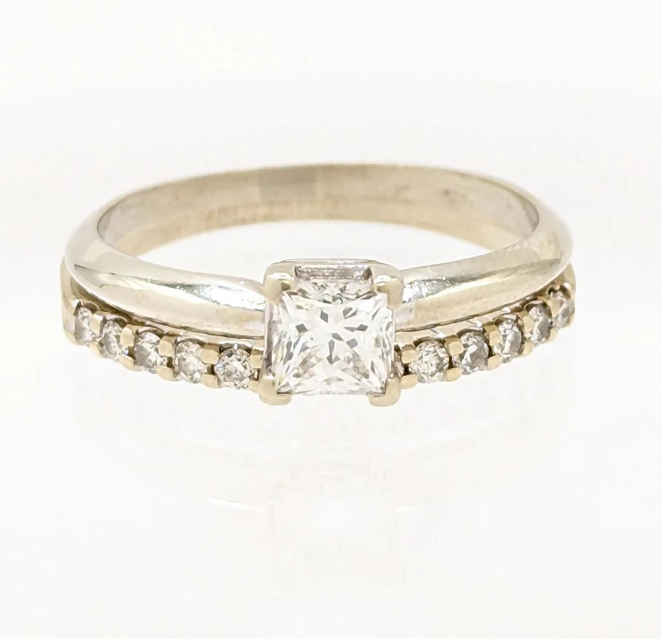 14K White Gold 3.4g Diamond Wedding Set Dainty Classic Solitaire Ring Size-6.5 - Image 1 of 4