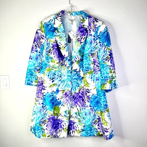 JOHN MEYER Coat Blazer Women 34W Plus Blue Purple Floral Bohemian Bloomcore NWT - Picture 1 of 7